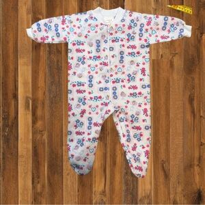 Vintage 90s Baby Footed Sleeper – Made in Canada – Pastel Floral & Hearts Print